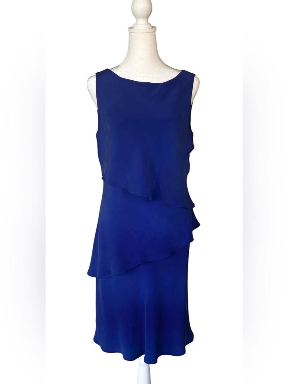 Jones New York 100% Silk Royal Blue Layered Midi Dress Sz 6